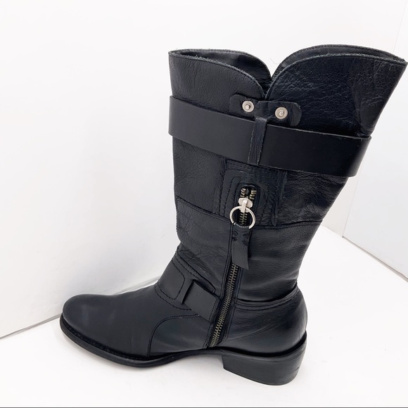 {Vera Wang Lavender} Black Leather Moto Boots - Picture 15 of 16